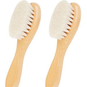 Baby Hair Brush, 2 Pcs Baby Hair Brush with Wooden Handle, Natural Soft Goat Bristles Cradle Cap Brush for Newborns & Toddlers