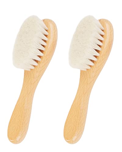 Baby Hair Brush, 2 Pcs Baby Hair Brush with Wooden Handle, Natural Soft Goat Bristles Cradle Cap Brush for Newborns & Toddlers