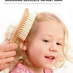 Baby Hair Brush, 2 Pcs Baby Hair Brush with Wooden Handle, Natural Soft Goat Bristles Cradle Cap Brush for Newborns & Toddlers