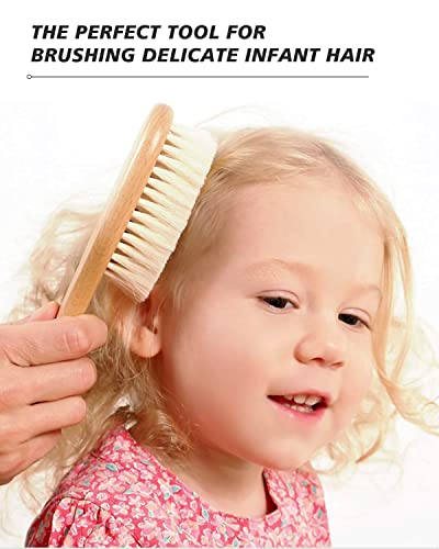 Baby Hair Brush, 2 Pcs Baby Hair Brush with Wooden Handle, Natural Soft Goat Bristles Cradle Cap Brush for Newborns & Toddlers