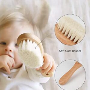 Baby Hair Brush, 2 Pcs Baby Hair Brush with Wooden Handle, Natural Soft Goat Bristles Cradle Cap Brush for Newborns & Toddlers