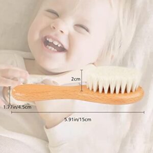 Baby Hair Brush, 2 Pcs Baby Hair Brush with Wooden Handle, Natural Soft Goat Bristles Cradle Cap Brush for Newborns & Toddlers