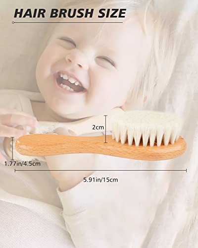 Baby Hair Brush, 2 Pcs Baby Hair Brush with Wooden Handle, Natural Soft Goat Bristles Cradle Cap Brush for Newborns & Toddlers