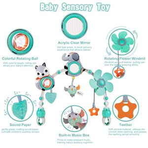 Baby Stroller Arch Toy: Baby Crib Mobile Musical Animal Toys, Foldable Travel Car Seat Toy Activity Arch for Bouncers Pram, Newborn Sensory Toy 0-24 Months Infant Boys Girls Sleep, Elephant