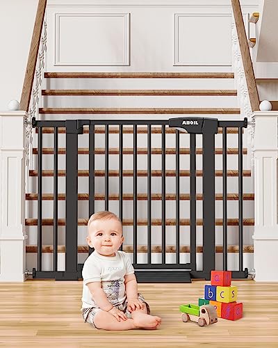 ABOIL Dog Gate for Stairs, Baby Gate for The House Doorway, 29-43 Inch Wide Auto Close Safety Child Gate Gate for Door, Pressure Mounted, No Drilling, Easy Walk Thru Pet Gates (Black)