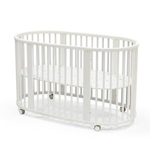 stokke sleepi bed, white - oval crib suitable for ages 0-5 years old - adjustable, stylish & flexible - sturdy beech wood frame