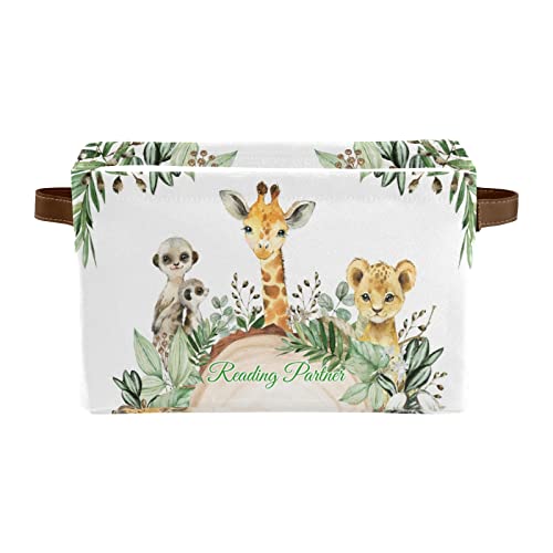 Safari Wild Animal Personalized Storage Basket ,Custom Storage Bins Cubes Organizer with Handle for Bedroom Wardrobe Nursery Basket 1 Pack