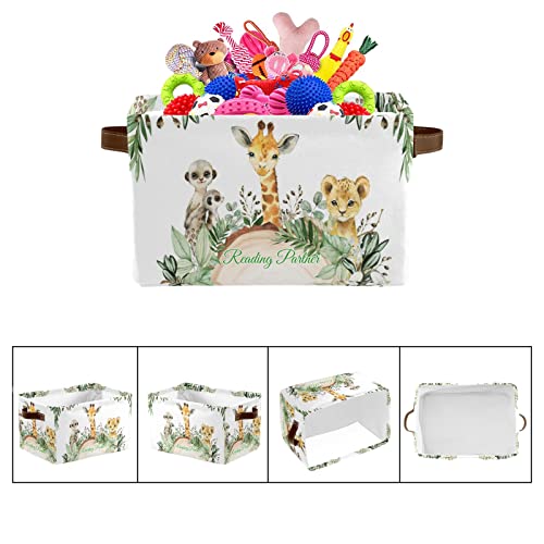 Safari Wild Animal Personalized Storage Basket ,Custom Storage Bins Cubes Organizer with Handle for Bedroom Wardrobe Nursery Basket 1 Pack