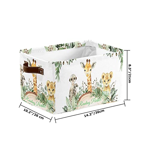 Safari Wild Animal Personalized Storage Basket ,Custom Storage Bins Cubes Organizer with Handle for Bedroom Wardrobe Nursery Basket 1 Pack