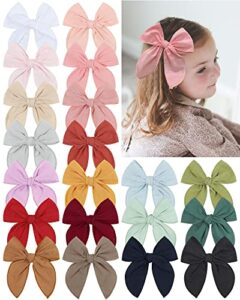 doboi 20pcs fable bows 4.5 inch hair bows clips baby girls hair clips cotton linen bows for girls solid color hair accessories for baby toddlers kids