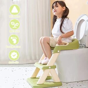 Potty Training Seat with Ladder, Foldable Toddler Toilet Potty Training Seat with Upgraded Triangle Body Design Ladder, Adjustable Multi-Purpose Two-Step Stool for Girls/Boys (Pink)