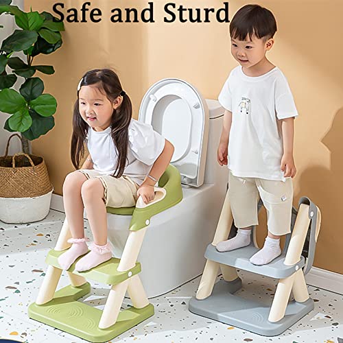 Potty Training Seat with Ladder, Foldable Toddler Toilet Potty Training Seat with Upgraded Triangle Body Design Ladder, Adjustable Multi-Purpose Two-Step Stool for Girls/Boys (Pink)