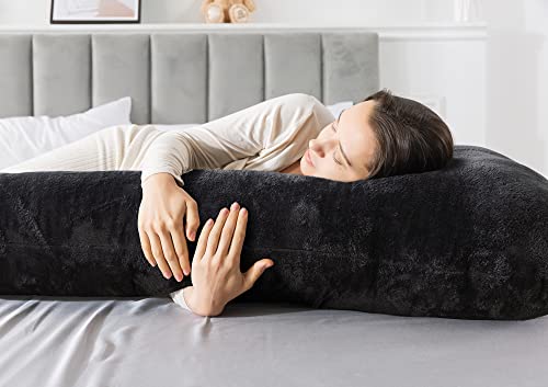 WhatsBedding Pregnancy Pillows for Sleeping,Memory Foam Filling U Shaped Pregnancy Pillows Full Body Pillow for Pregnancy with Velvet Cover (55 inches, Black)