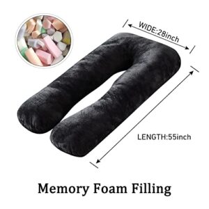 WhatsBedding Pregnancy Pillows for Sleeping,Memory Foam Filling U Shaped Pregnancy Pillows Full Body Pillow for Pregnancy with Velvet Cover (55 inches, Black)