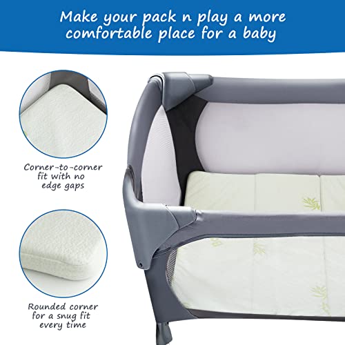 Bamboo Pack n Play Mattresses Trifold, 38"x26" Cooling Pack and Play Mattress Pad, Playard Mattress for Pack and Play with Ultra Soft Bamboo Cover, Waterproof Baby Folding Mini Crib Mattresses