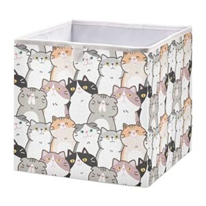 ollabaky cute cartoon cat cube storage bin fabric foldable storage cube basket cloth organizer box with handle for closet shelves, nursery storage toy bin, s