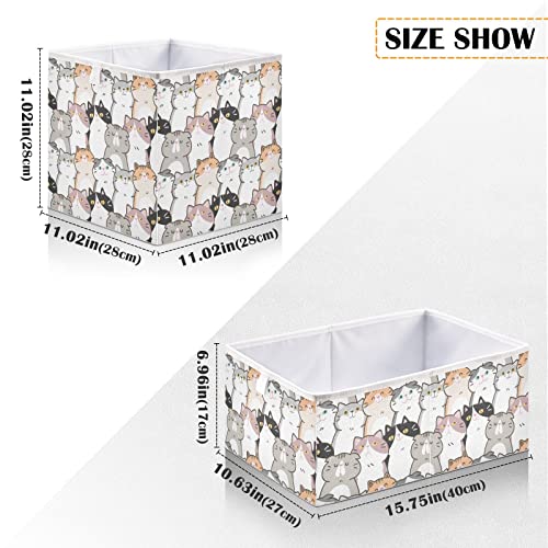 Ollabaky Cute Cartoon Cat Cube Storage Bin Fabric Foldable Storage Cube Basket Cloth Organizer Box with Handle for Closet Shelves, Nursery Storage Toy Bin, S