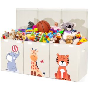 Zebra Baby Kids Toy Chest for Boys & Girls - Stylish Versatile Stuffed Animal Holder & Kids Toy Organizer Makes Play Room Organization Easy - Made with Strong PP Board - Yellow Animal Pattern with 600D Oxford, 40.5 x 14 x 16.5 Inch