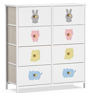 FRAPOW Kids Dresser with 8 Drawers, Girls Storage Organizer Dresser for Baby Child with Wood Top Metal Frame for Living Room Bedroom Hallway Nursery