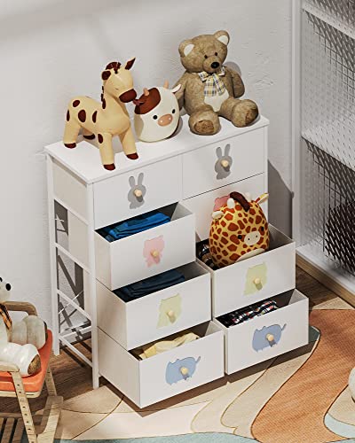 FRAPOW Kids Dresser with 8 Drawers, Girls Storage Organizer Dresser for Baby Child with Wood Top Metal Frame for Living Room Bedroom Hallway Nursery