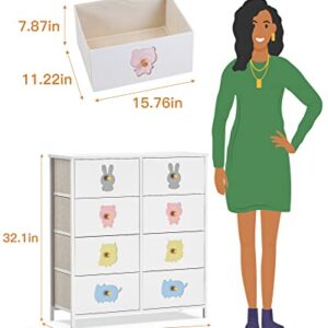 FRAPOW Kids Dresser with 8 Drawers, Girls Storage Organizer Dresser for Baby Child with Wood Top Metal Frame for Living Room Bedroom Hallway Nursery