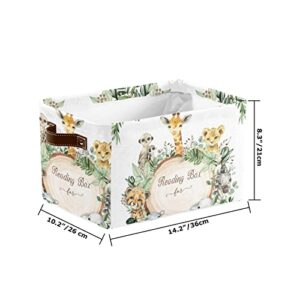 Safari Wild Animal Leaves Personalized Storage Basket ,Custom Storage Bins Cubes Organizer with Handle for Bedroom Wardrobe,Nursery,Basket 1 Pack