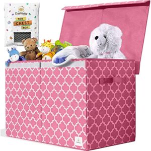 dawikity kids toy chest - collapsible toy bin for nursery, bedroom, living room & playroom organization and storage - toy box with lid, hook-and-loop fastener, spacious compartment - 25x16x13, pink