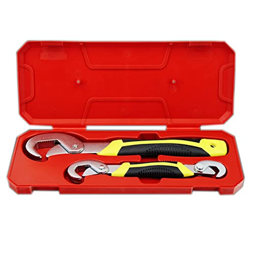 Maizoon Wrench Set 2 Pieces Universal Yellow Non-Slip Handle 3 Sided Precision Tooth Forging Stronger Bite CR-V Steel Swivel Opening Car Plumbing Home Repair Tools