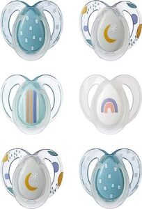 tommee tippee night time glow in the dark pacifiers, symmetrical design, bpa-free silicone, 6-18m, 6 count