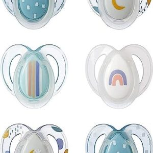 Tommee Tippee Night Time Glow in The Dark Pacifiers, Symmetrical Design, BPA-Free Silicone, 6-18m, 6 Count