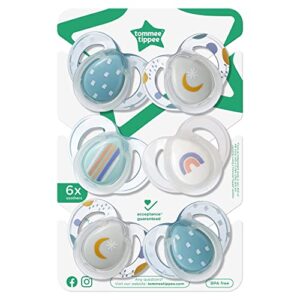 Tommee Tippee Night Time Glow in The Dark Pacifiers, Symmetrical Design, BPA-Free Silicone, 6-18m, 6 Count