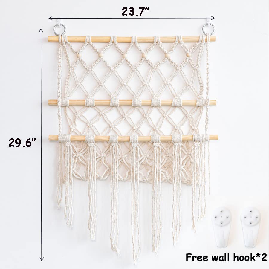 Moonwave Macrame Toy Hammock, Stuffed Animal Net or Storage, Wall Hanging, Nursery Decor for Boys and Girls, Hanging Storage Organizer Kids Playroom, Boho Decor, Light Beige cream