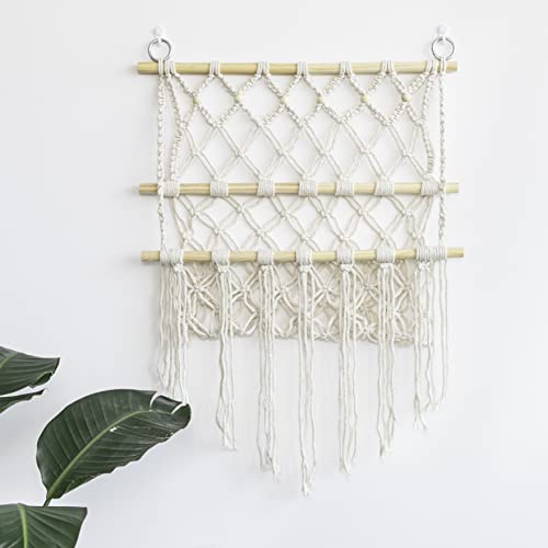 Moonwave Macrame Toy Hammock, Stuffed Animal Net or Storage, Wall Hanging, Nursery Decor for Boys and Girls, Hanging Storage Organizer Kids Playroom, Boho Decor, Light Beige cream