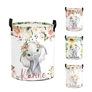 personalized baby laundry basket for boys girls custom laundry hamper with handle collapsible organizer storage bathroom living room bedroom decor (baby elephant)