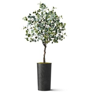 artificial tree in geometric spiral pattern planter, fake eucalyptus silk tree for indoor and outdoor home decoration - 66" overall tall (plant pot plus tree)