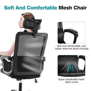 Home Office Chair Ergonomic Computer Desk Chair Mesh High Back Adjustable Height Executive Task Chair with Lumbar Support, Headrest, Padded Armrest, 360° Swivel Rocking Function,Black