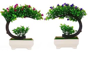 artificial bonsai faux potted plant fake flower blossom tree for home living room office desktop decor(set of 2) (color2)