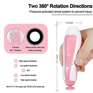 Baby Nail Trimmer Electric, Low Noise Newborn Safe Nail Clipper Kit with Light and Replaceable 6 Grinding Heads, Hand-Holding Care Polish and Trim for Infant Toddler Adults Toes Fingernails, Pink