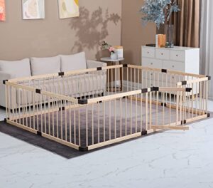 conabay large baby playpen play pen fence gate,baby safety wooden guard fence play area with door,baby kids barrier fencing,baby birthday gift (180x240cm)
