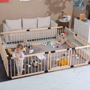 Conabay Large Baby Playpen Play Pen Fence Gate,Baby Safety Wooden Guard Fence Play Area with Door,Baby Kids Barrier Fencing,Baby Birthday Gift (180x240CM)