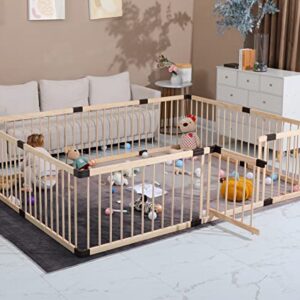 Conabay Large Baby Playpen Play Pen Fence Gate,Baby Safety Wooden Guard Fence Play Area with Door,Baby Kids Barrier Fencing,Baby Birthday Gift (180x240CM)