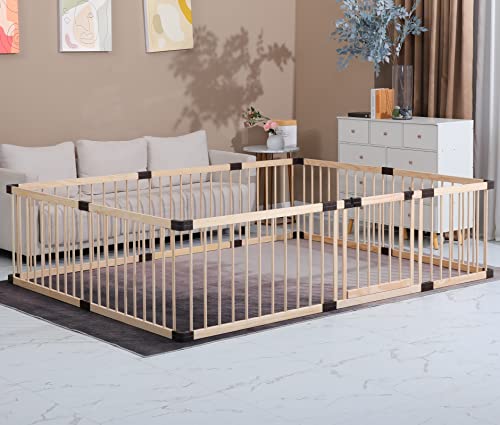 Conabay Large Baby Playpen Play Pen Fence Gate,Baby Safety Wooden Guard Fence Play Area with Door,Baby Kids Barrier Fencing,Baby Birthday Gift (180x240CM)