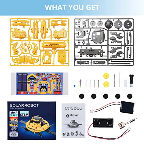 Science Kits for Kids Age 8-12, 6 in 1 Space Solar Robot Kit STEM Projects Build Your Own Robot with Solar Panel & Battery Power, Christmas Birthday Idea Gifts Toy for 9 10 11 12 Years Old Boy ,Girls