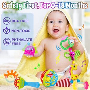 Baby Rattles 0-6 Months - 14 Pcs Baby Rattle Toys Set Infant Toys for 0-3 Months Baby Toys 3-6 Months Newborn Toys with Teething and Wrist Socks Rattle for 0 1 2 3 4 5 6 7 10 12 Month Babies Boy Girl