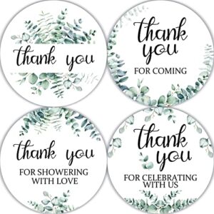 80 pieces watercolor green leaves thank you stickers, wedding baby shower birthday party decorate green leaves theme round label decorations, 4 design stickers