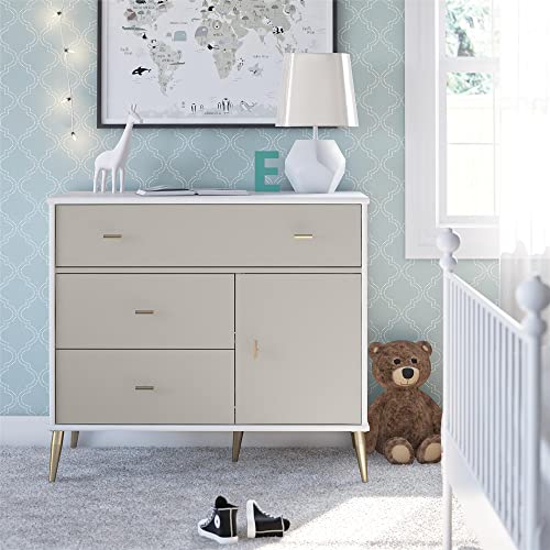 Little Seeds Valentina Asymmetrical Convertible Dresser, White/Taupe