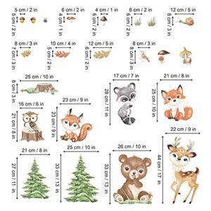 decalmile Woodland Animals Wall Stickers Bear Deer Fox Pine Tree Wall Decals Baby Nursery Kids Room Living Room Wall Decor