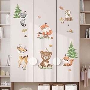 decalmile Woodland Animals Wall Stickers Bear Deer Fox Pine Tree Wall Decals Baby Nursery Kids Room Living Room Wall Decor