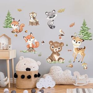 decalmile Woodland Animals Wall Stickers Bear Deer Fox Pine Tree Wall Decals Baby Nursery Kids Room Living Room Wall Decor