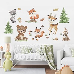 decalmile Woodland Animals Wall Stickers Bear Deer Fox Pine Tree Wall Decals Baby Nursery Kids Room Living Room Wall Decor